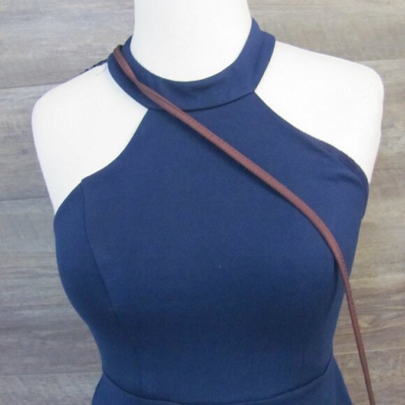 LULUS NAVY BLUE SKATER DRESS EYELASH LACE TRIM - Picture 2 of 10